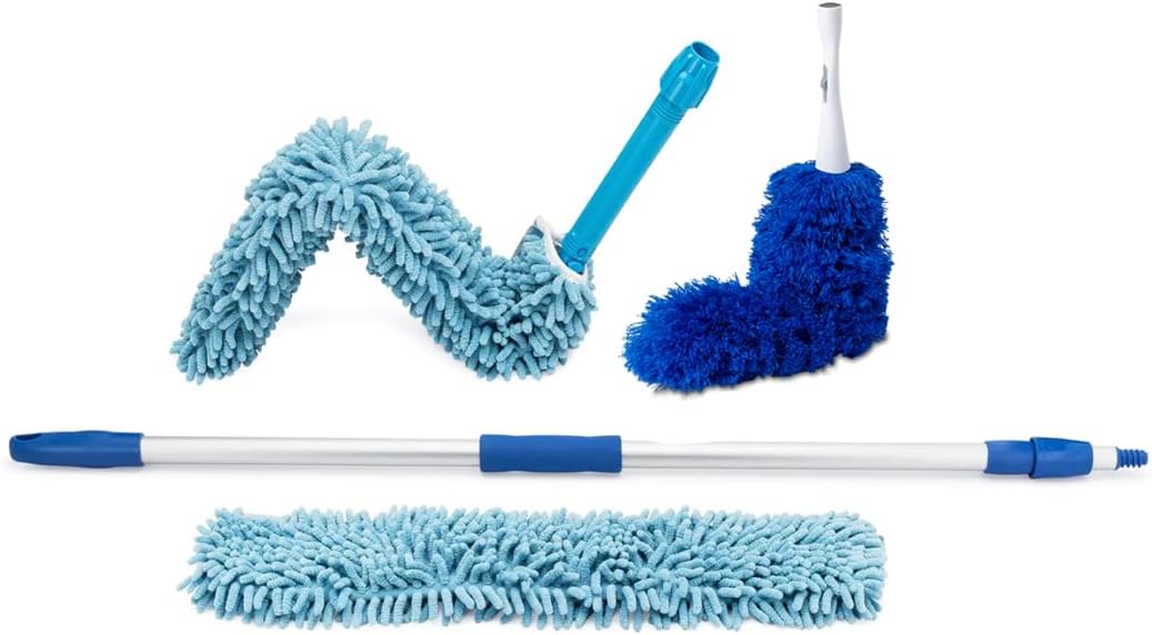 Extendable Duster - Microfiber Duster Kit: Ceiling, Fans, Baseboards, Cob Webs, Telescoping