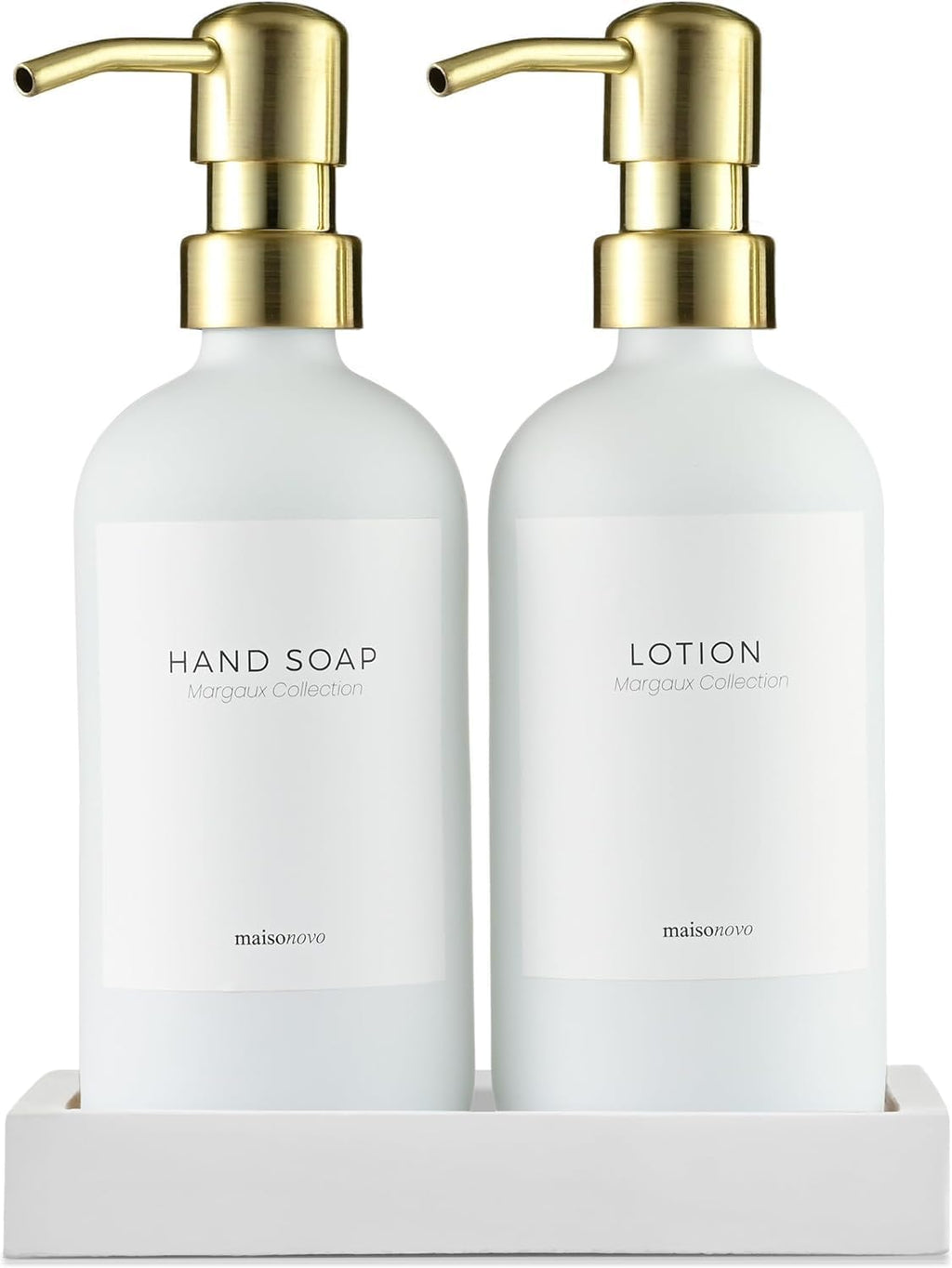 MaisoNovo Soap Dispenser 3-Piece Set | 16.9oz White Bottles with Gold Stainless Steel Pumps