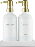 MaisoNovo Soap Dispenser 3-Piece Set | 16.9oz White Bottles with Gold Stainless Steel Pumps