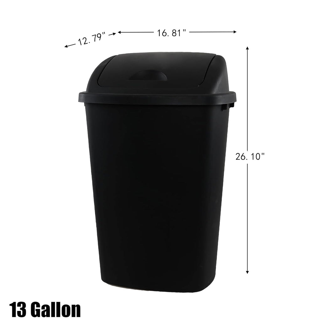 13 Gallon 4-Pack Garbage Cans with Swing Top Lid, Plastic Tall Kitchen Trash Cans, Black