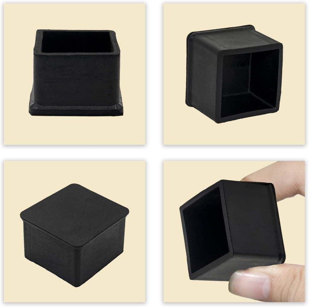 Flyshop Non-Slip Thick Rubber Leg Tips Floor Protectors Square Chair Leg Caps 38 x 38 mm, 1-1/2" x