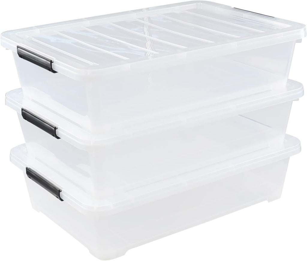 Rosebloom 40 Quart Plastic Under Bed Storage Bins with Lid, Clear Storage Containers Under Bed, 3