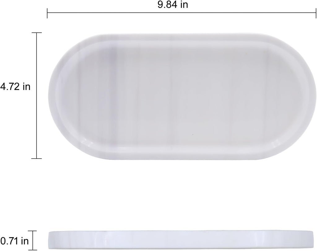 Natural Marble Tray, Oval Vanity Decorative Tray for Bathroom Counter, Countertop Stone Organizer