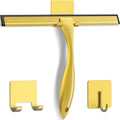 All-Purpose Stainless Steel Shower Squeegee for Shower Doors with 2 Adhesive Hooks, Bathroom