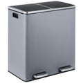 16 Gallon Rectangular Stainless Steel Trash Can, Dual Compartment Garbage Bin with Recycling Combo