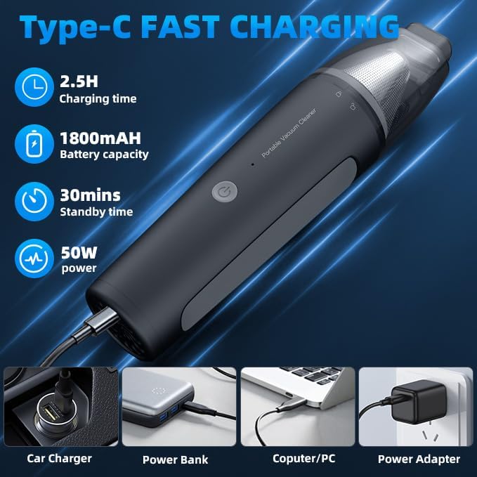 PATO Handheld Vacuum, 13000PA Portable Cordless Car Vacuum Cleaner, Suction and Blow 2-in-1 Dust