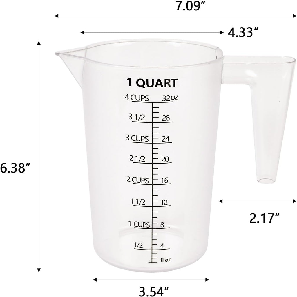 Food-Grade Plastic Measuring Pitcher – 32 Ounce & 4 Cups Measuring Cups with Handle for Liquid