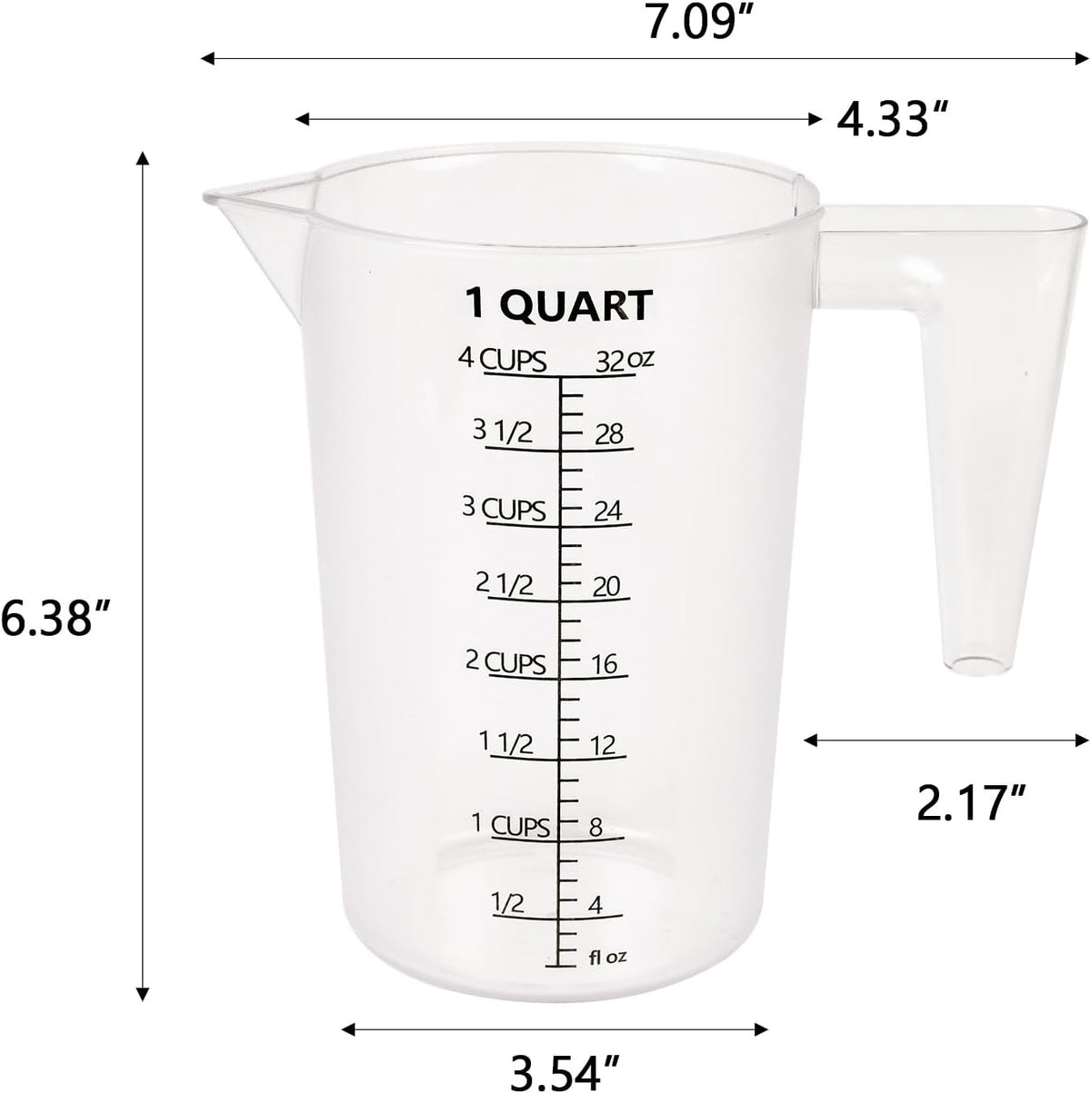 Food-Grade Plastic Measuring Pitcher – 32 Ounce & 4 Cups Measuring Cups with Handle for Liquid