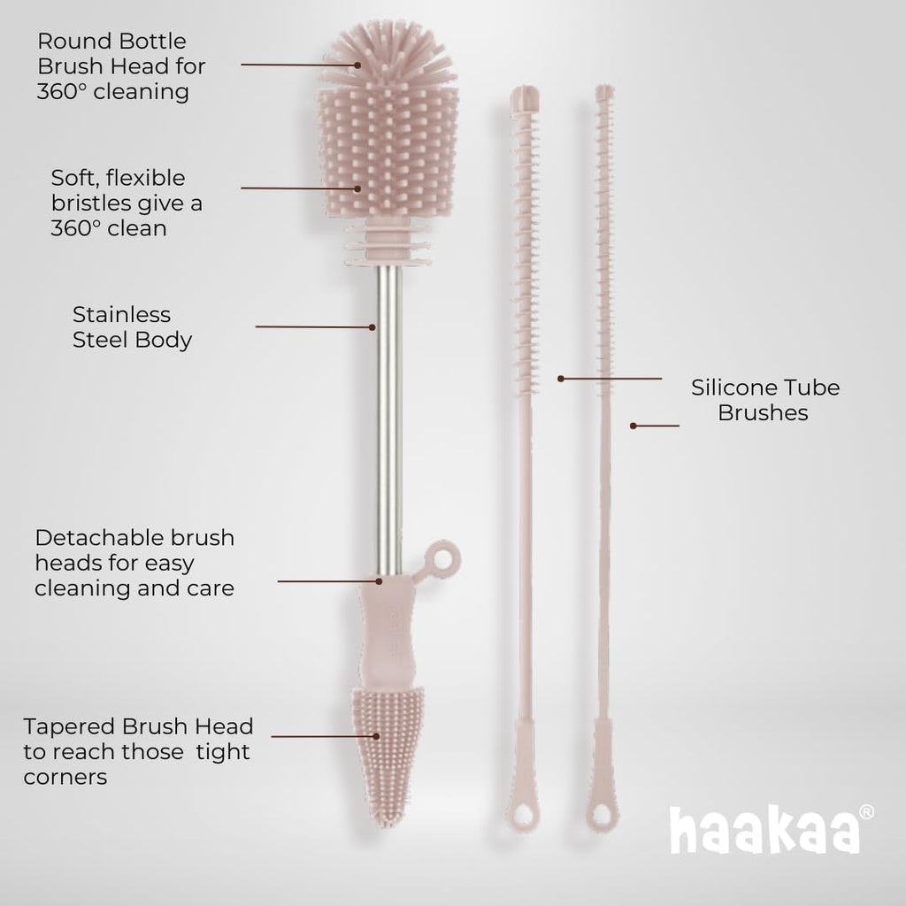 Haakaa Silicone Cleaning Brush Kit – Household Cleaning Brushes for Bottles and Crevices