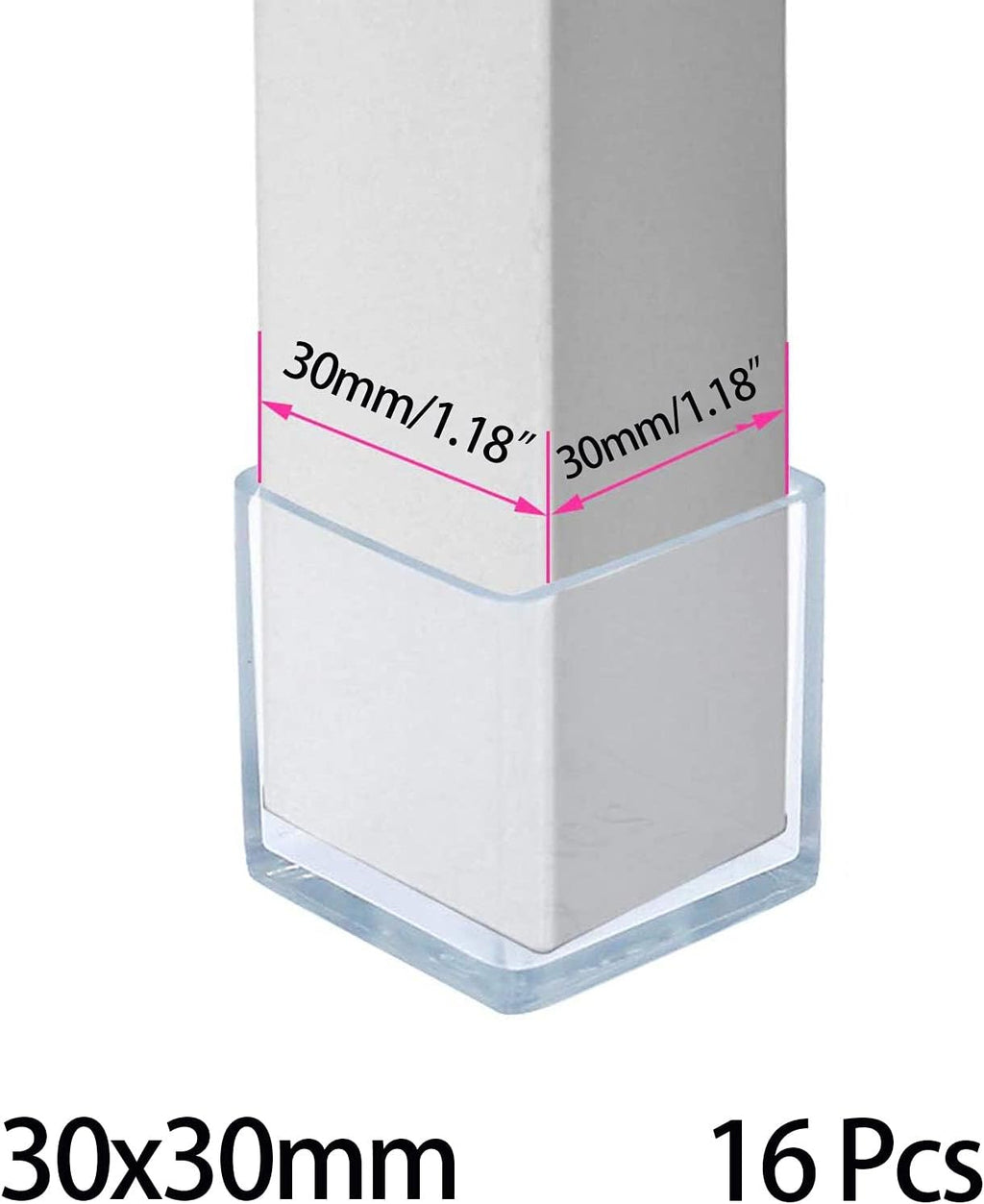 16 Pcs Transparent Square Anti-Slip Rubber Leg Tips Chair Leg Caps Furniture Floor Protectors Chair