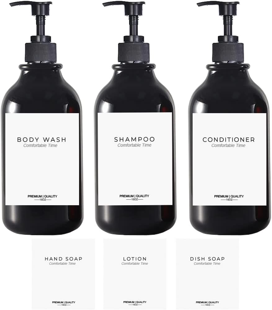 3 Pack of Shampoo and Conditioner Bottles - Apothecary Dispenser Bottle for Bathroom and Kitchen