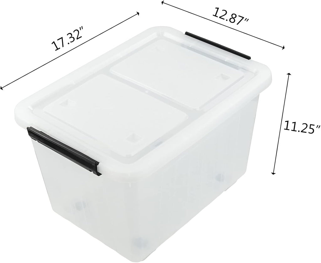 Bringer 4-Pack 30 L Clear Plastic Storage Box, Large Wheeled Storage Bin with lid