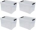 50 L Large Plastic Storage Bins with Latching Lids and Wheels, 4-Pack Clear Stackable Boxes for
