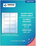 Premium Label Supply Glossy White Sticker Labels – 3" x 2" – (10 per Sheet) (Glossy White for