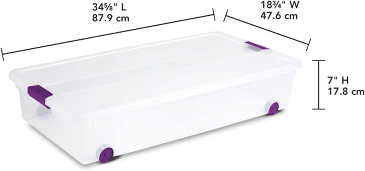 Sterilite 16-Pack 60 Quart ClearView Latch Box, Wheeled Underbed Organizer Bins with Latching Lids