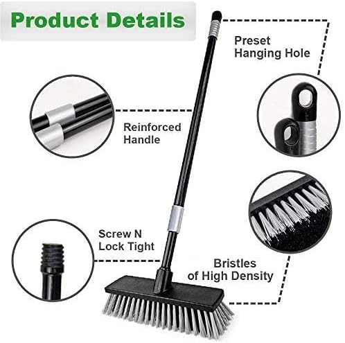 Floor Scrubbing Brush Stiff Bristles with 49.6 inches Telescopic Long Handle, Yard Brush Concrete
