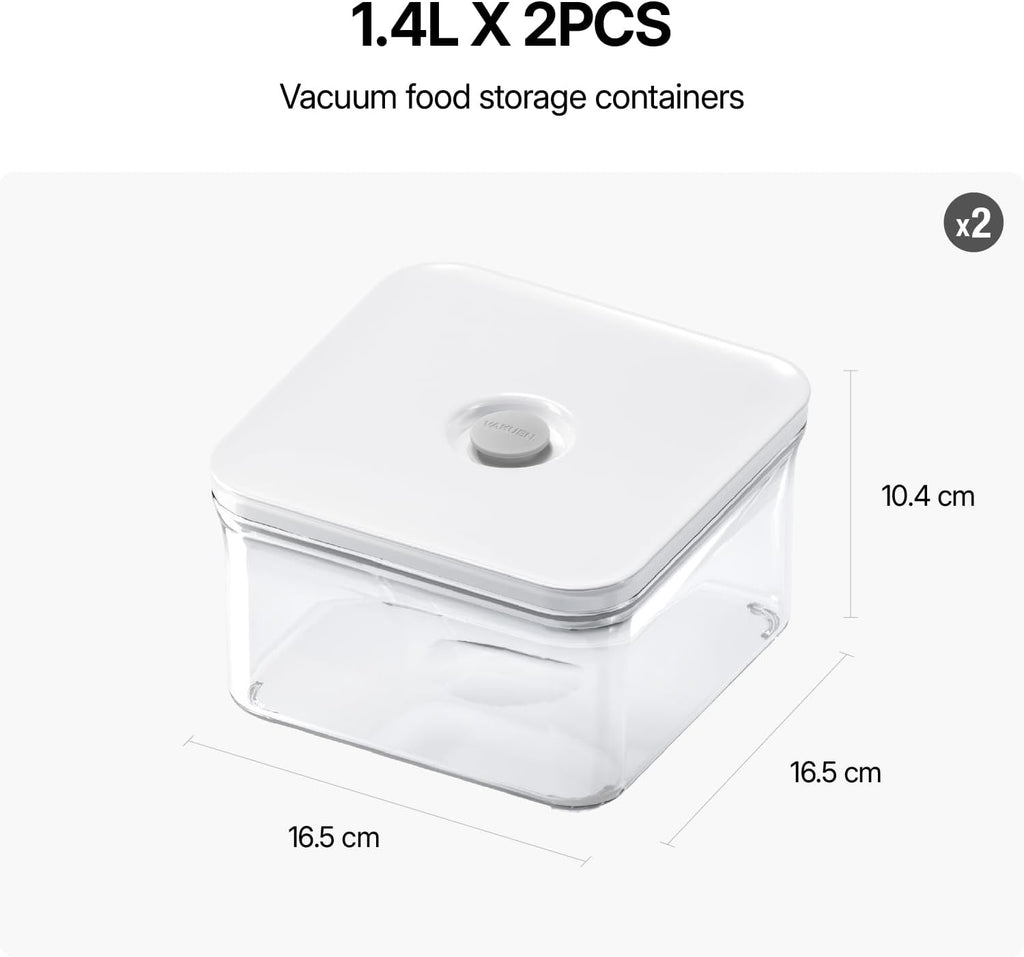 VAKUEN Premium Airtight Food Storage Containers, Square 2PC/Set(1.48qt/1.4Lx2pcs), Smart One-Click