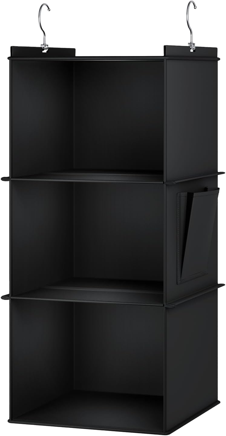 YOUDENOVA Hanging Closet Organizer, 3-Shelf Closet Hanging Storage Shelves, Black