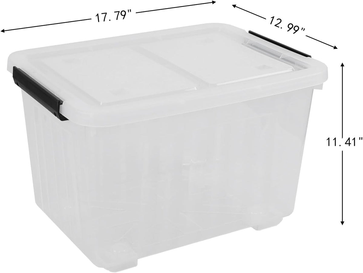 30 Quart Clear Plastic Latch Storage Bins with Wheels, 4-Pack Wheeled Clear Storage Totes