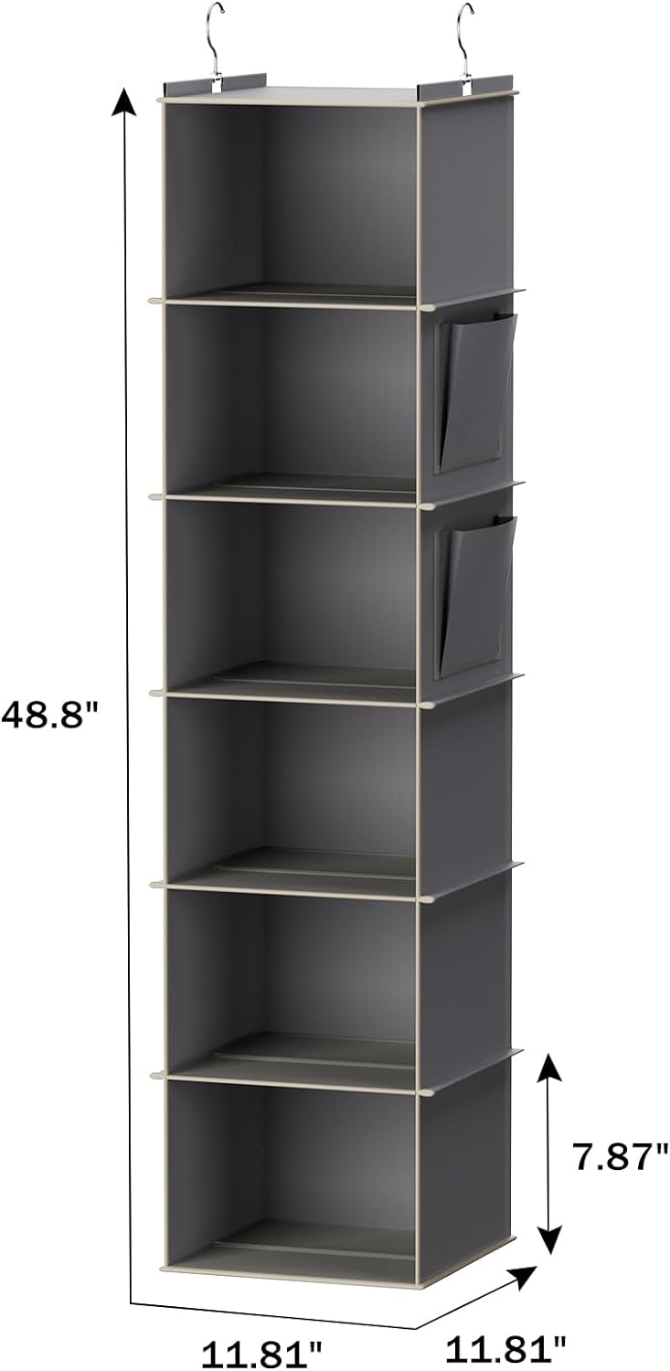 YOUDENOVA Hanging Closet Organizer, 6-Shelf Closet Hanging Storage Shelves, 2 Packs, Grey