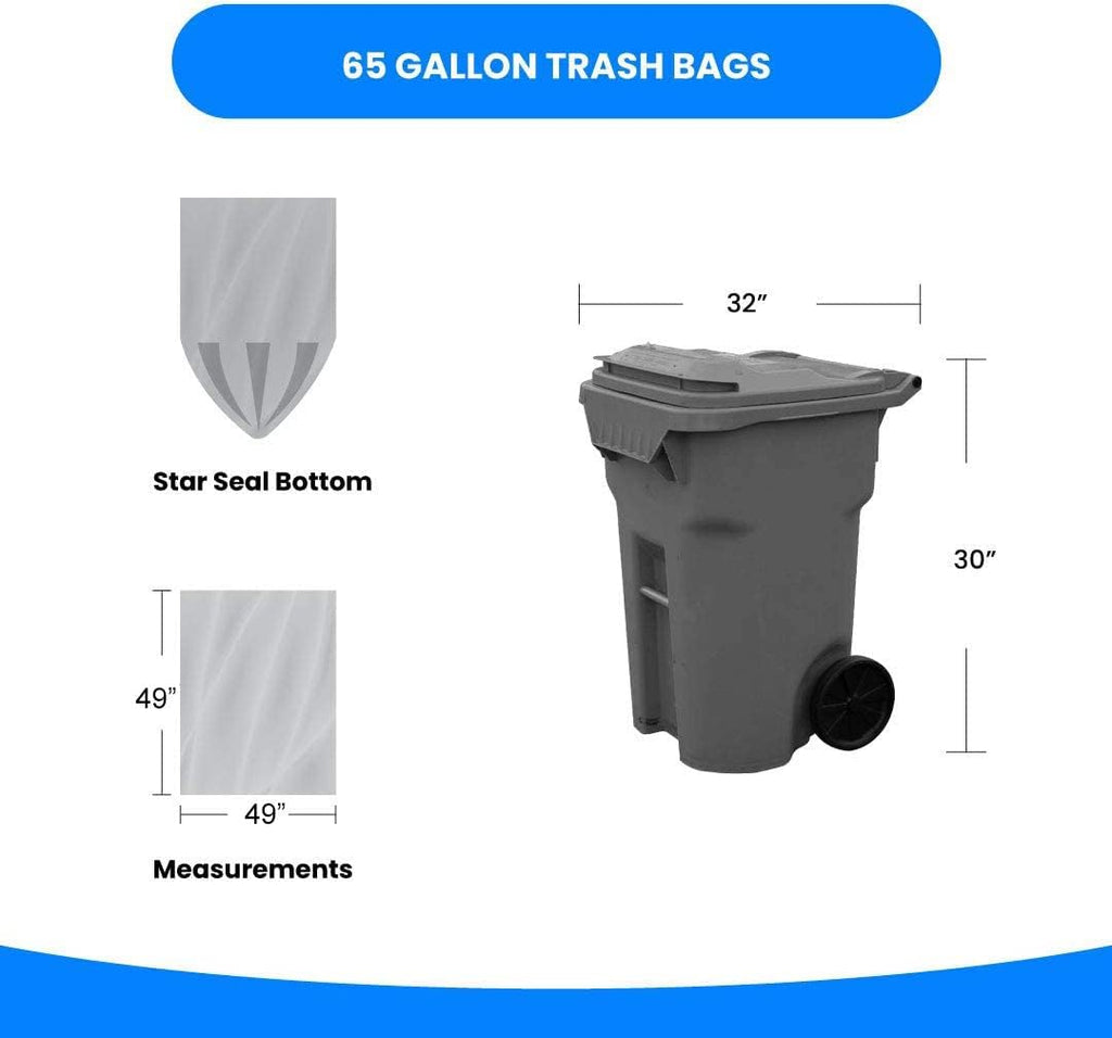 Reli. SuperValue 65 Gallon Trash Bags | 60 Count | Made in USA | Heavy Duty | Clear Multi-Use