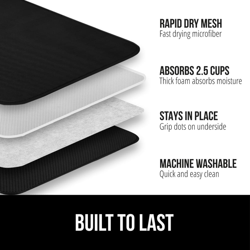 GORILLA GRIP Ultra Water Absorbent Microfiber Dish Drying Mat, Quick Dry Thick Mesh, Slip Resistant