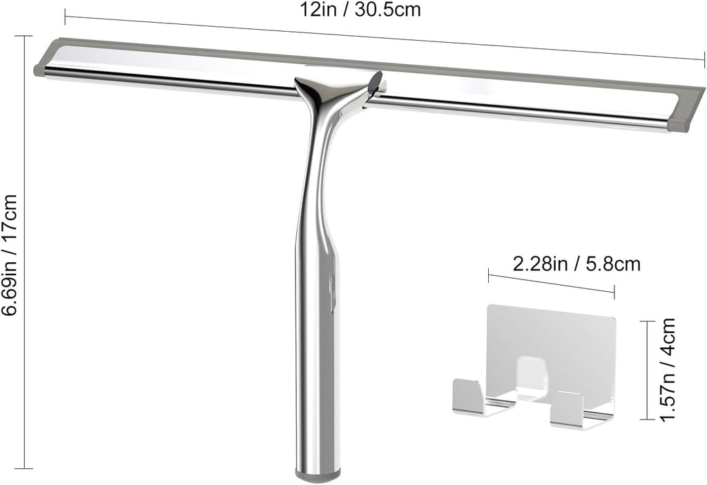 Shower Squeegee for Glass Doors, Squeegee for Shower Glass, Bathroom with Hook, Stainless Steel