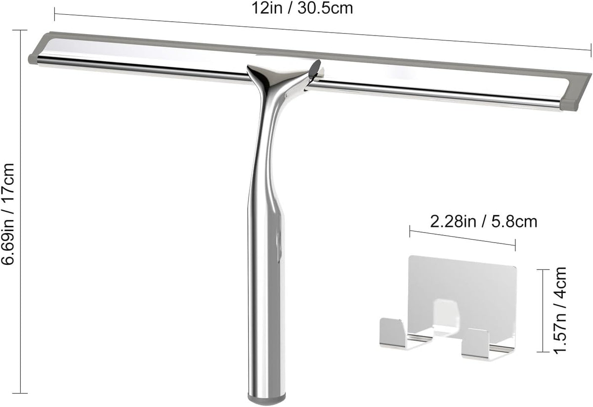 Shower Squeegee for Glass Doors, Squeegee for Shower Glass, Bathroom with Hook, Stainless Steel