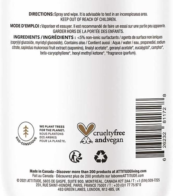ATTITUDE All Surface Cleaner for Pets, Plant and Mineral-Based Ingredients, Vegan and Cruelty-free