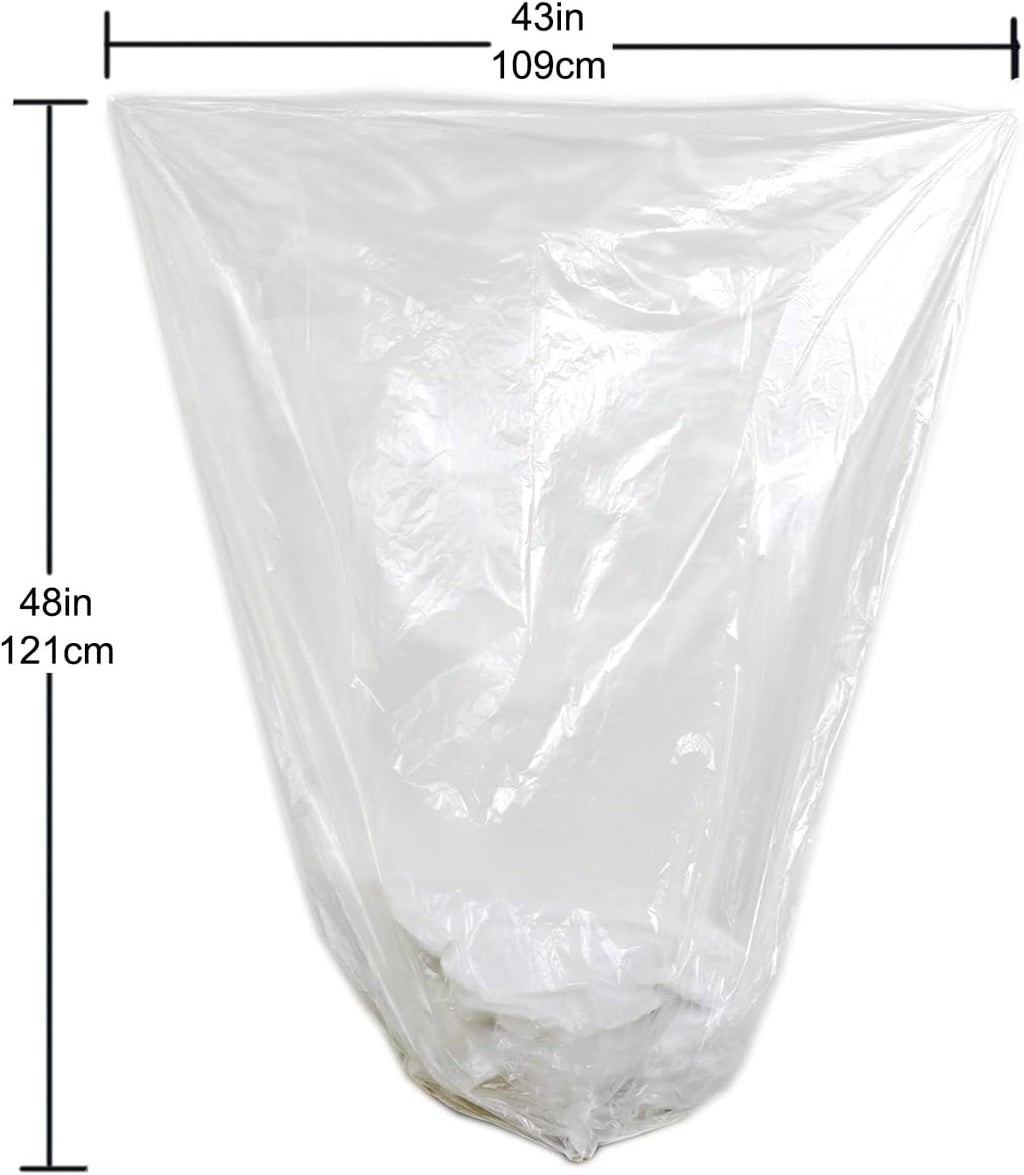 TYPLASTICS 45-48 Gallon Clear Trash Can Liners - 43" x 48" - High Density Garbage Bags - 200 Pack