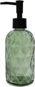 Green Glass Soap Dispenser with Black Plastic Pump, 12Oz Bathroom Clear Liquid Lotion Bottles