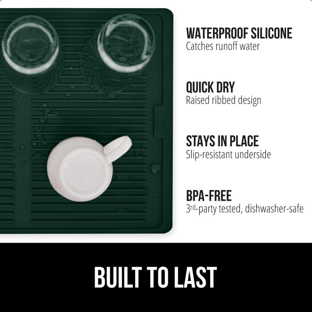 GORILLA GRIP 100% BPA-Free Silicone Dish Drying Mat for Kitchen Counter, 18x16, Quick Dry, Water