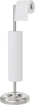 Toilet Paper Holder Stand with Storage – 4 Extra Rolls –Brushed Nickel Toilet Paper Holder for
