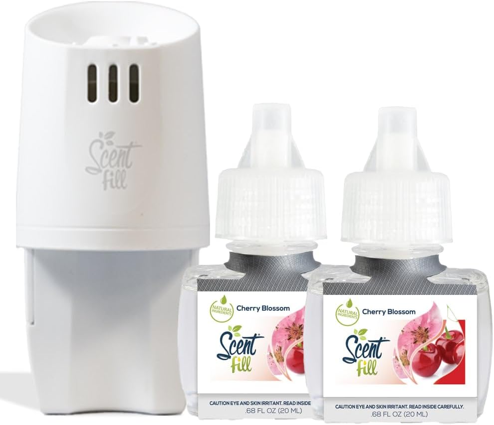 Scent Fill Cherry Blossom Plug in Air Freshener, Scented Oil Refills, 2 Refills + Diffuser