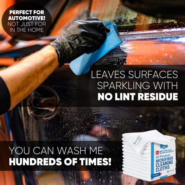 12" x 12" MW Pro Multi-Surface Microfiber Cleaning Cloths | White - 12 Pack | Premium Microfiber