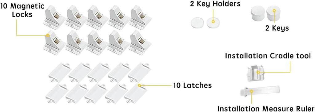 Vmaisi Adhesive Magnetic Locks for Cabinets & Drawers (10 Locks and 2 Keys)