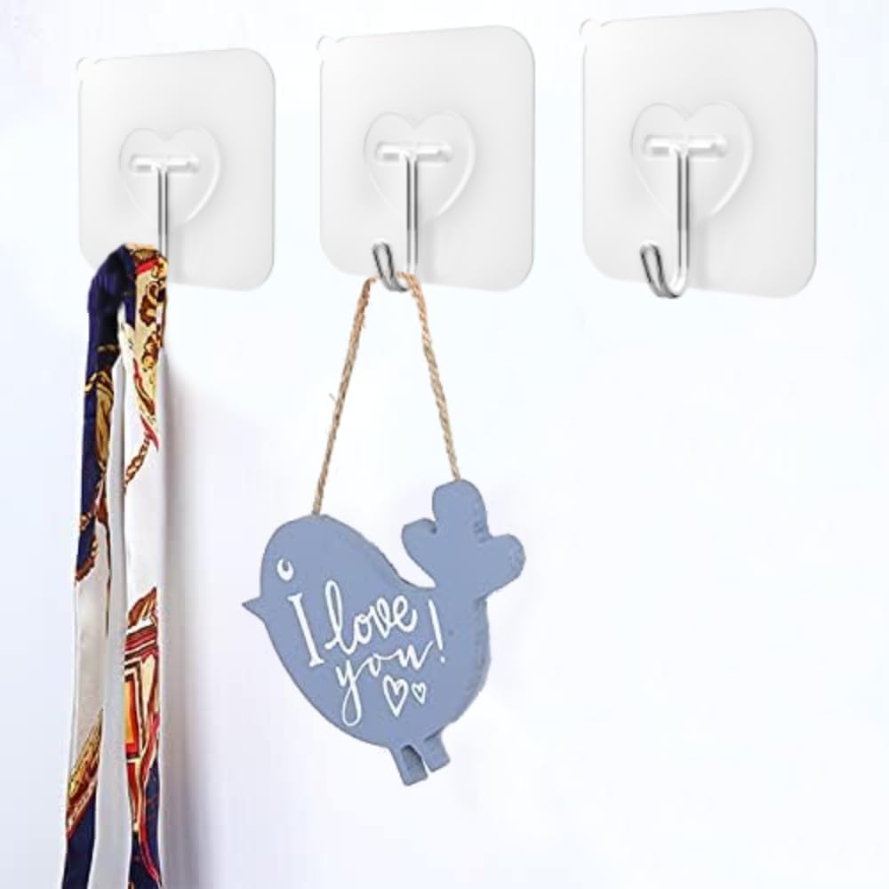 DGYB 40 Pcs Clear Adhesive Hooks for Hanging 22lb Self Adhesive Wall Hooks Heavy Duty Waterproof