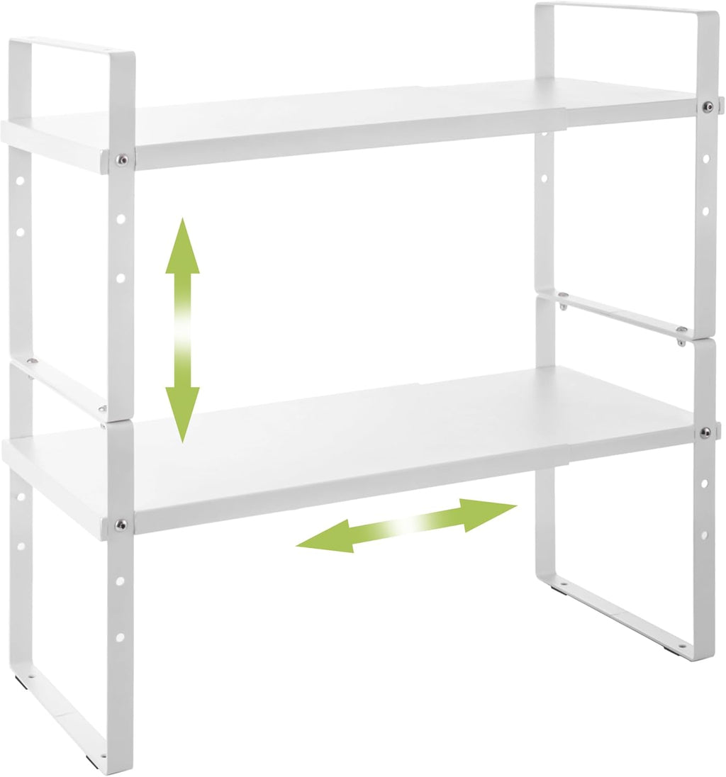 Expandable Cabinet Shelf Organizer Rack, Stackable Kitchen Counter Storage Shelves Stand