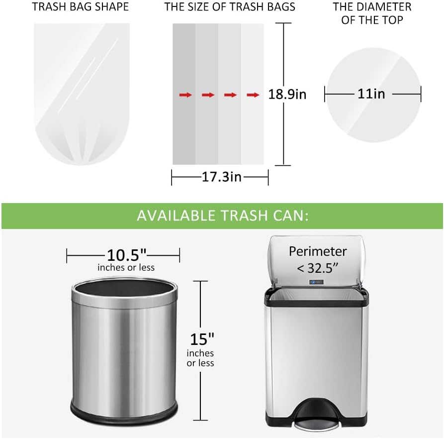 3 Gallon 120 Counts (fit 2.6-3.3 Gal) Small Trash Bags Garbage Bags by RayPard, 10-12 Liter Waste