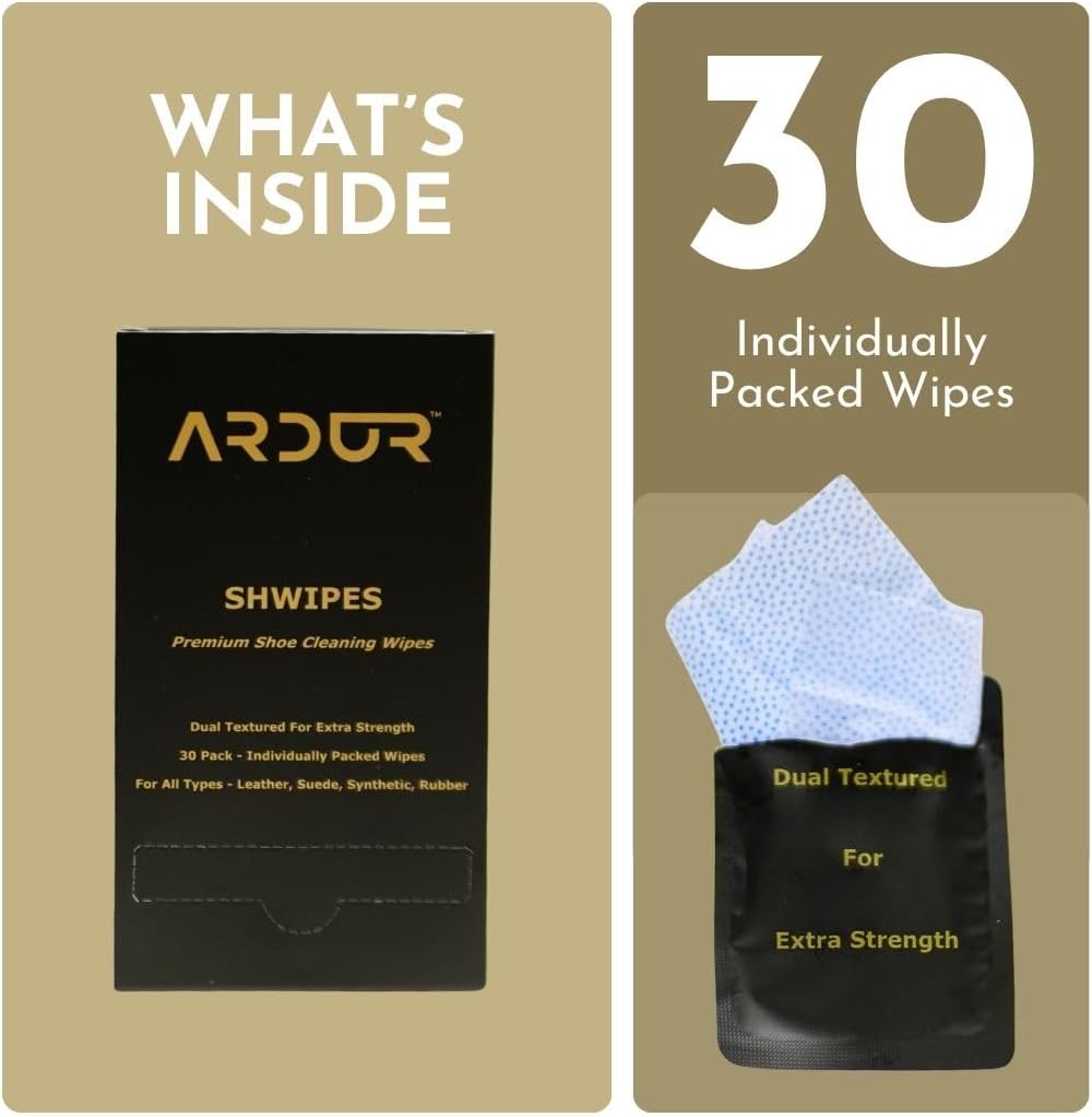 Ardur Premium Shoe Cleaning Wipes For Sneakers (30 Individually Wrapped Wipe) | Dual-Texture Design