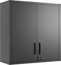 Garage Wall Cabinet with Doors and Shelves, Metal Wall Mounted Storage Cabinet with Lock, Hanging