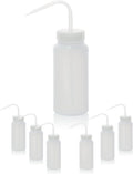 6pcs of Economy Wash Bottles, Vol.500ml (17oz), Wide-Mouth, Self-Venting Safety Wash Bottles, LDPE