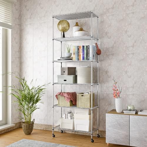 Himimi 6-Tier Wire Shelving Unit with Wheels - Adjustable Metal Storage Rack for Garage, Kitchen