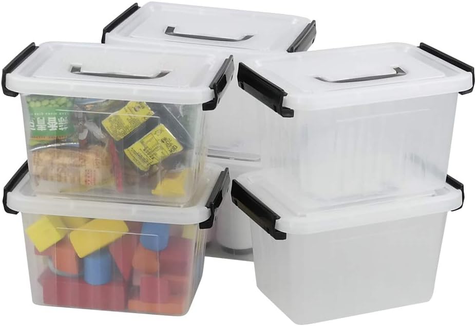 Asking Plastic Latching Box with Black Handle, Lidded Storage Bins, 6 Packs, 3 Quart