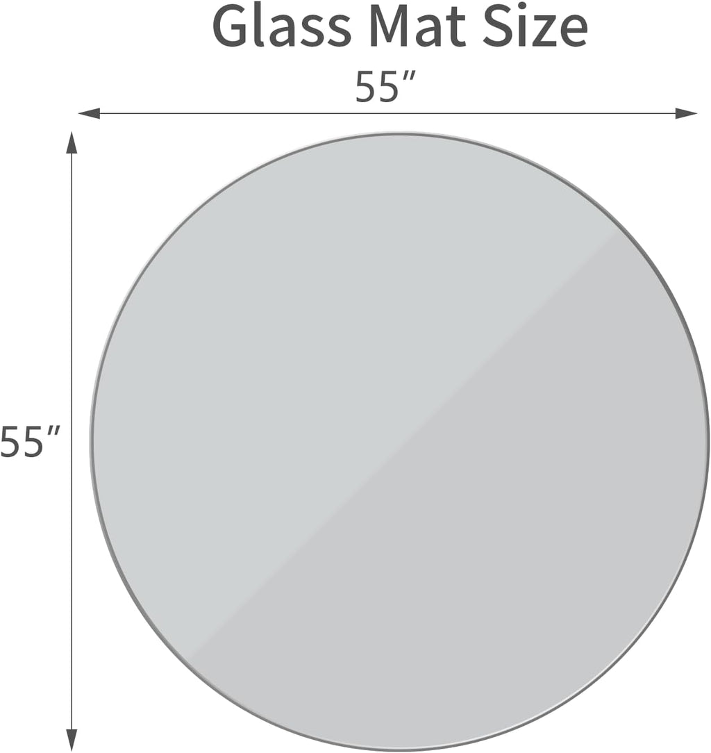 [Tempered Glass] 55" x 55" Round Glass Chair Mat, Heavy Duty Hard Floor Mat with Round Corner and