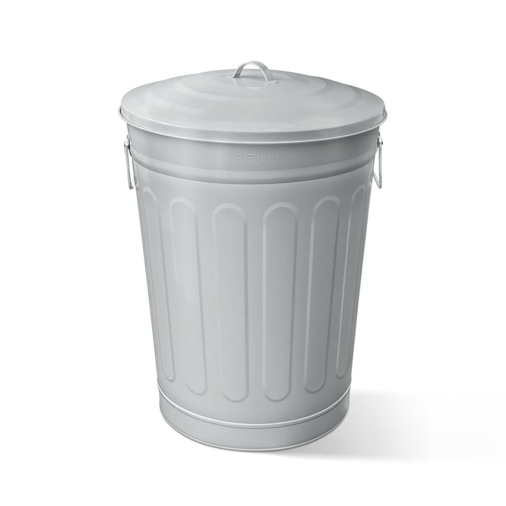 Plexon Round Trash Can 13 Gallon, Vintage Metal Outdoor Trash Can with Lid, Retro Farmhouse Garbage