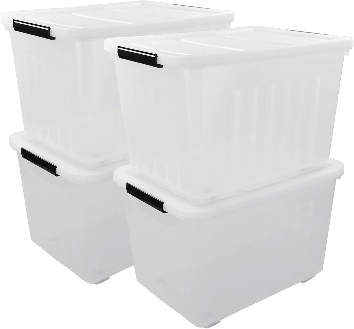 4 Packs 70L Large Plastic Storage Container with Wheels and Latching Lid, Stackable Storage