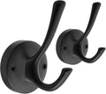 Black Towel Hooks, 2 Pack Coat Robe Hook Heavy Duty Metal Double Bathrobe Hook Wall Mounted, Hand