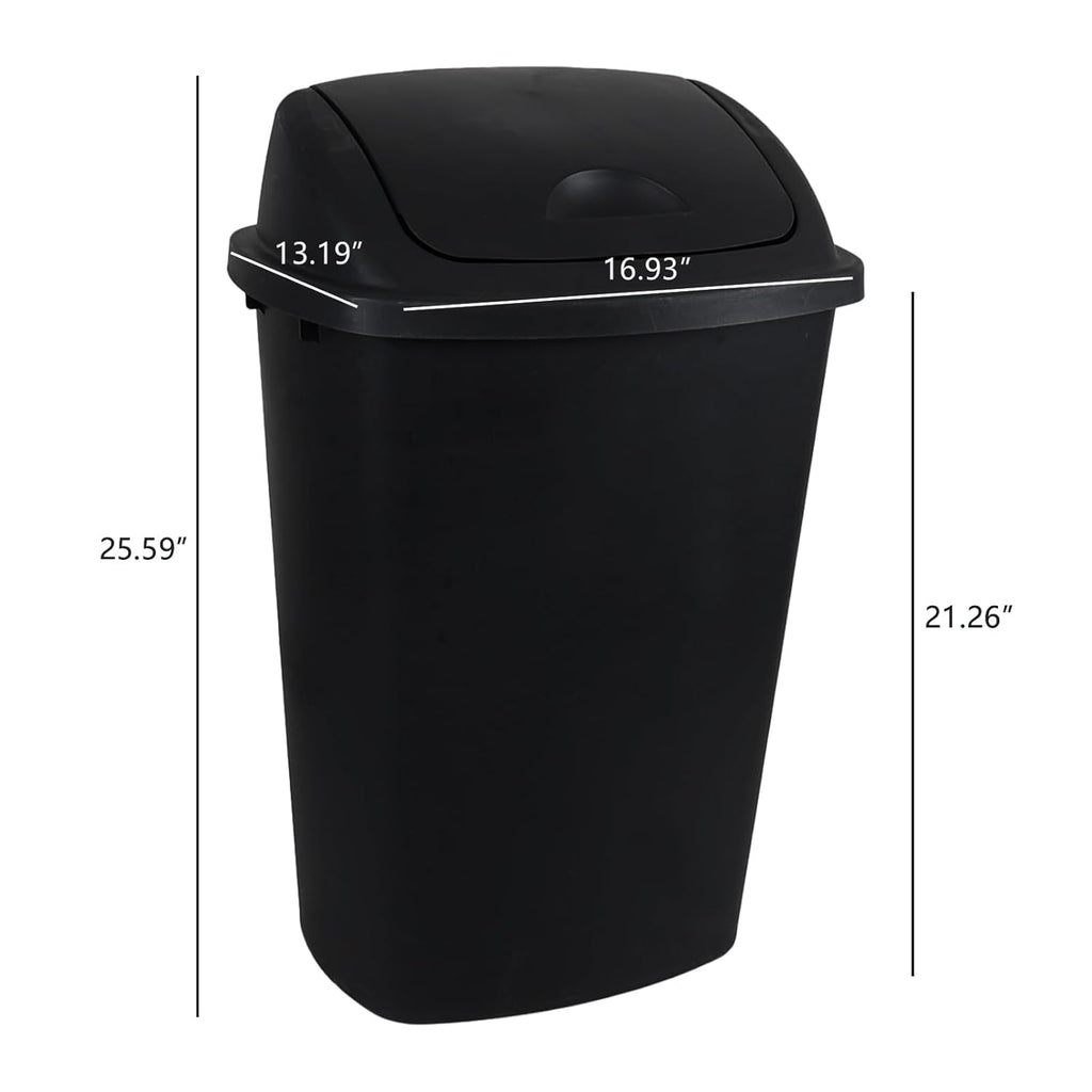 13 Gallon Garbage Can with Swing Lid, Plastic Kitchen Trash Can, 4 Pack, Black