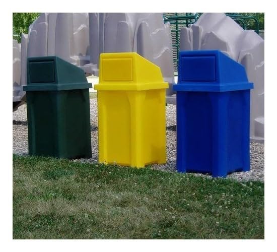 32 Gallon Square 100% Recycled Plastic Heavy Duty Commercial Outdoor or Indoor Trash Can with Push